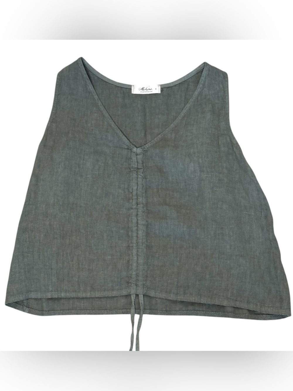 Mahina 100% Linen Tank Top M
Sage Green Ruched Front Drawstring Italian Linen